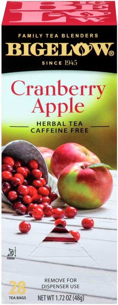 Bigelow Cranberry Apple Herbal Tea Bags 28-Count Box (Pack of 1) Cranberry Apple Hibiscus Flavored Herbal Tea Bags All Natural Non-GMO
