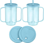 Sliner Adult Sippy Cups for Elderly 12 oz Straw Sippy Cups with 2 Handles No Spill for Adults Spill Proof Dysphagia Cup for Disabled Patients(Light Blue)