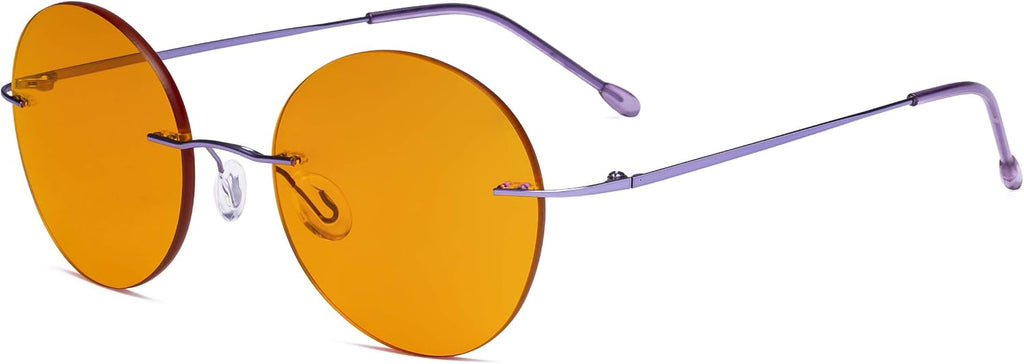Eyekepper Frameless Blue Light Blocking Glasses with Orange Tinted Lens for Sleeping - Round Rimless Computer Reading Glasses Men Women Purple +1.50