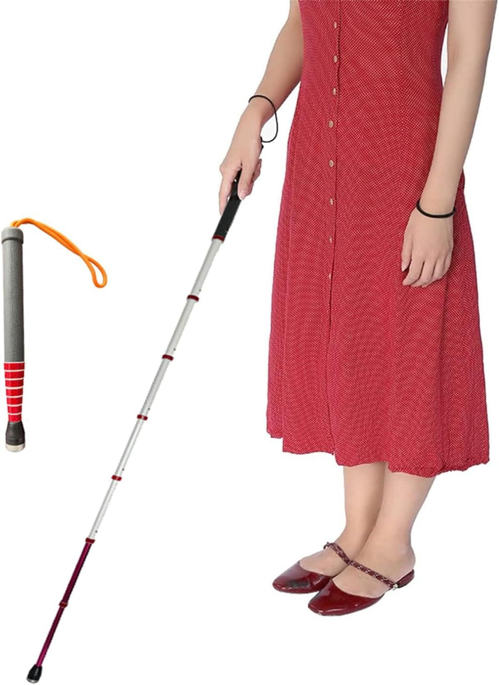 Telescopic Blind Cane with Rolling Tip - 139.5cm/55in Walking Cane Mobility Cane with Reflective Film - 8 Sections Walking Stick for The Visually Impaired and Blind