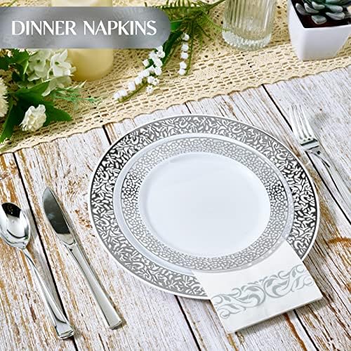 Vplus 600 Pack Paper Napkins Guest Towels Disposable Premium Quality 3-ply Dinner Napkins Disposable Soft, Absorbent, for Kitchen, Wedding, Parties, Dinners or Events(Silver)