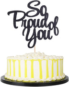 PALASASA So Proud of You Cake Topper - Congrats Grad, Done, Congratulations, Graduation Party Decorations (black)