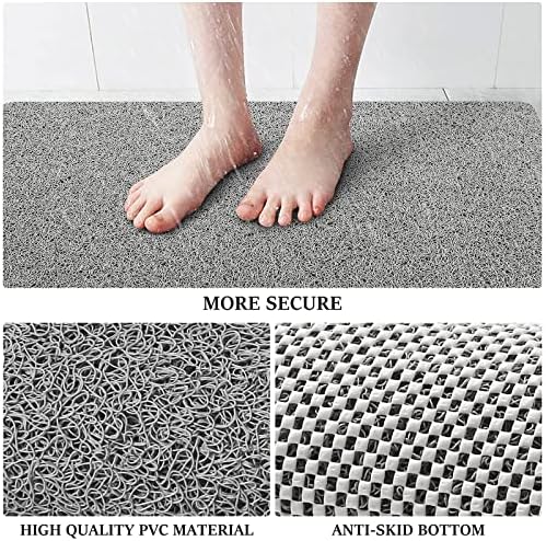 LuxStep Shower Mat Bathtub Mat,24x16 inch, Non-Slip Bath Mat with Drain, Quick Drying PVC Loofah Bathmat for Tub,Shower,Bathroom (Phthalate Free,Grey)