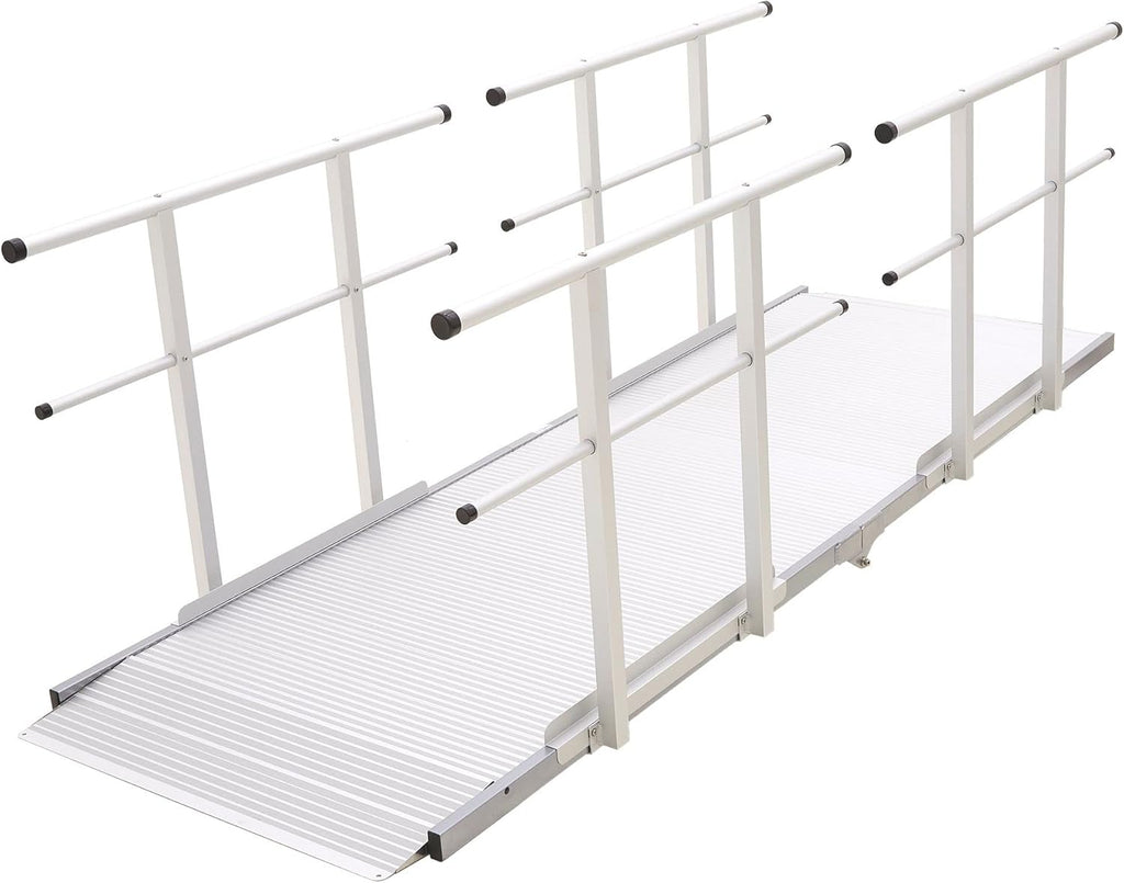 12' Wheelchair Ramp with Handrails for Home Steps, 850 lb Capacity, Non-Slip, Scooter Walker Entry Access, Silver Spring