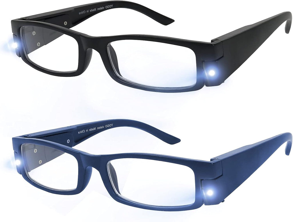 Yogo Vision Reading Glasses with Light Bright LED Lighted Magnifier Nightime Reader Women Men Lighted Eye Glasses 2pk