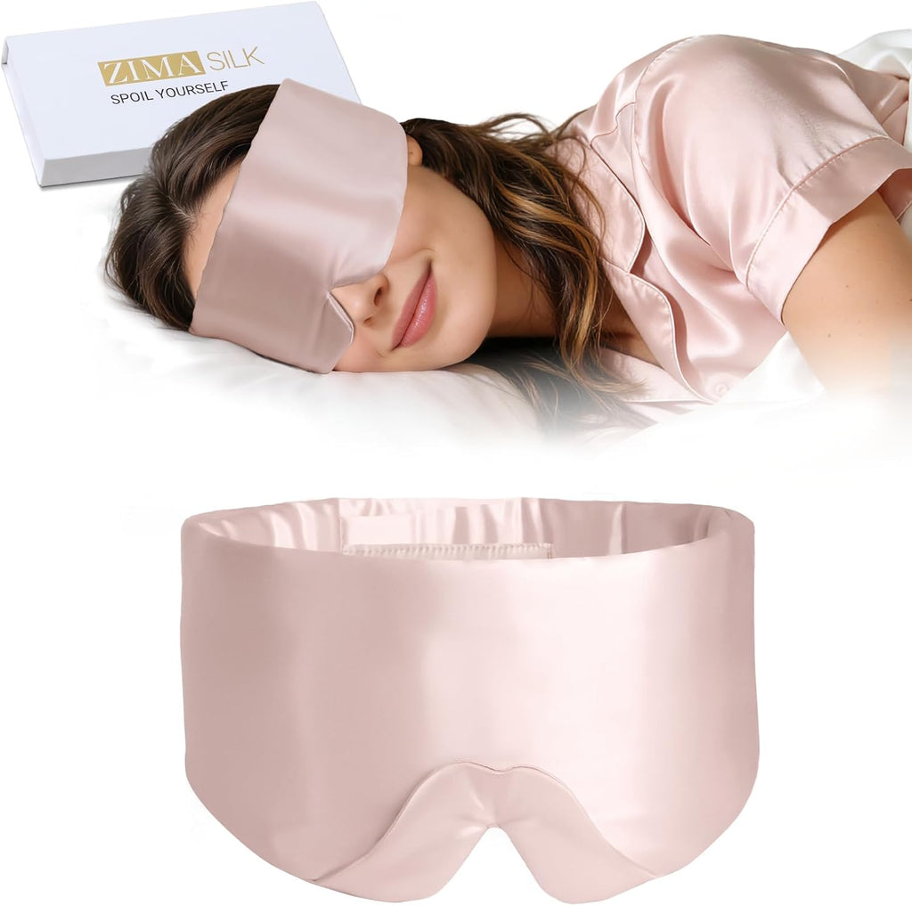ZIMASILK 100% 22 Momme Mulberry Silk Sleep Mask - Full Silk Filled, Ultra-Soft & Breathable, Face-Hugging Blackout Eye Cover for Sleeping (Pink)