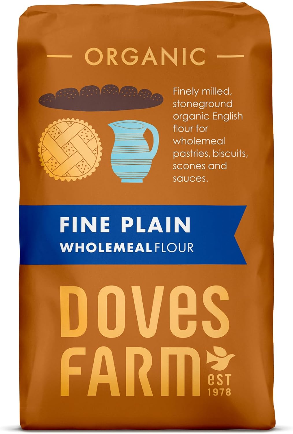 Doves Farm Organic Fine Plain Wholemeal Flour | 1Kg | Perfect for Wholesome Baking and Cooking | Sustainably Sourced Ingredients | Enhance Your Recipes with this Premium Wholemeal Flour