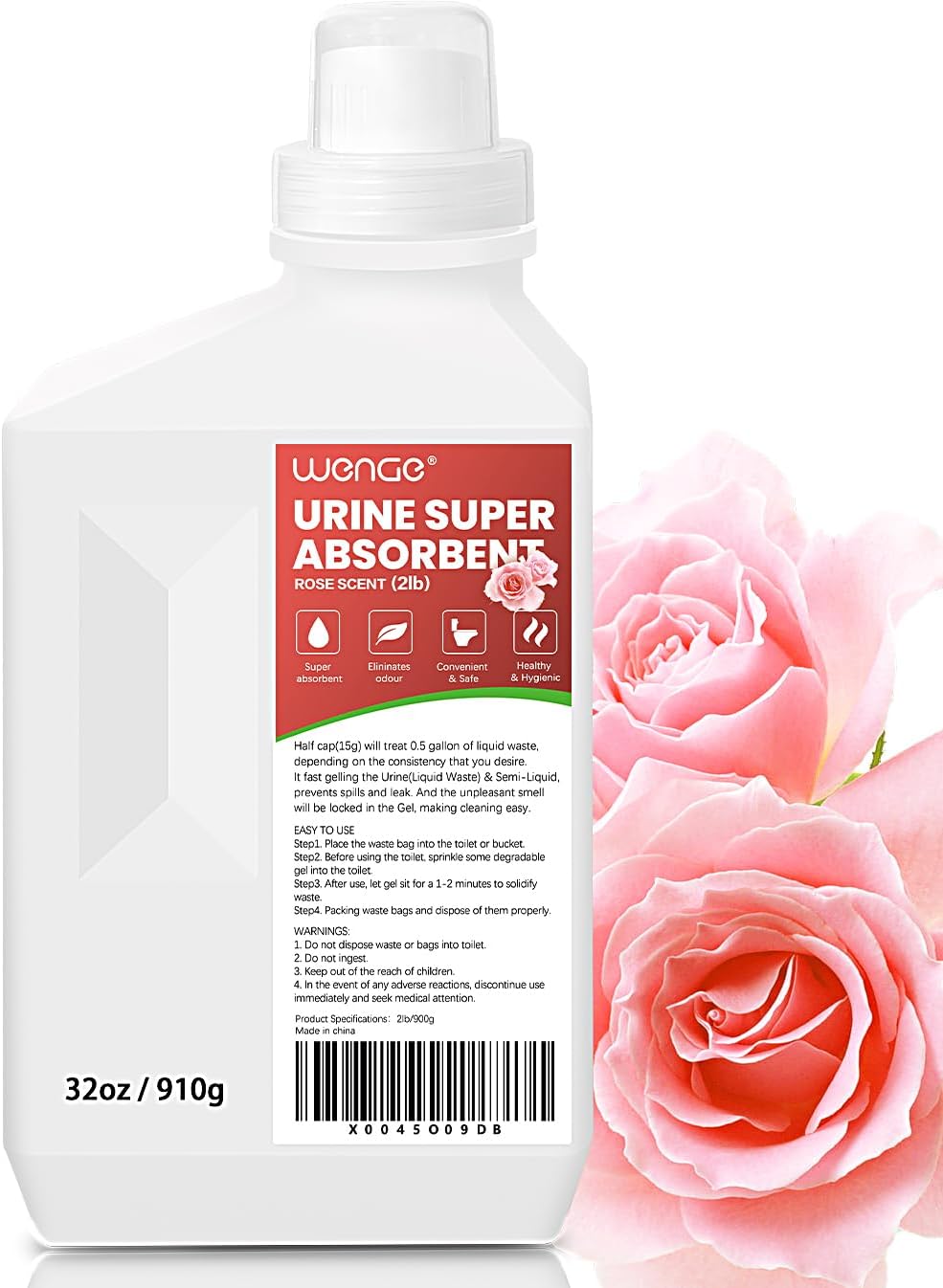 Wenge Urine Super Absorbent, Solidifier - 180 Use Pre Poo gel for Toilet, Porta Potty Chemicals, Eco Absorbent Liquid Waste Gelling and Deodorizing Powder (Pink Rose Scent)