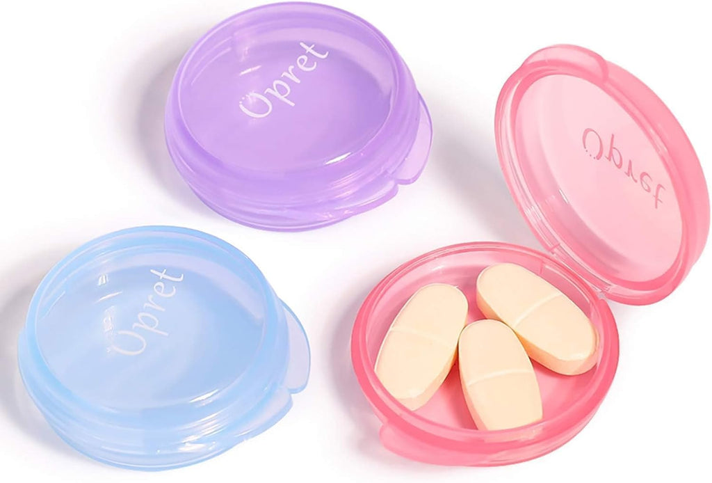 Opret Small Pill Box (3 Pcs), Cute Pill Case Portable for Pocket Purse Briefcase Travel Pills Box Medicine Storage Container Earplug Case (Rose&Blue&Purple)