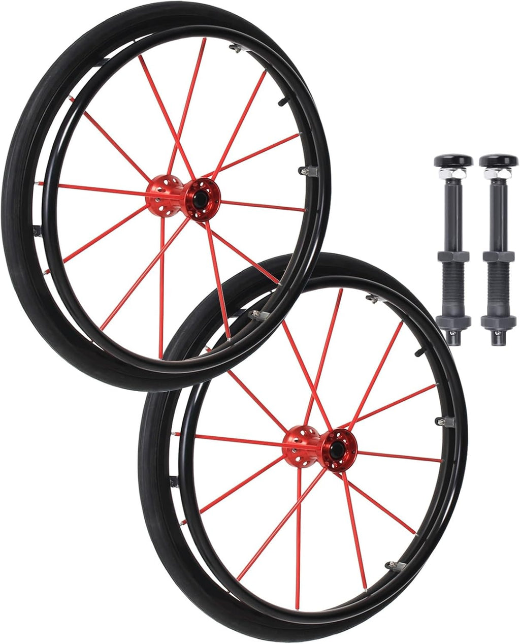Pneumatic Rubber Tires - 2 Pcs 24" Replacement Wheelchair Rear Wheels with Quick Release Aluminum Hub, Bearing, and Axle 1/2