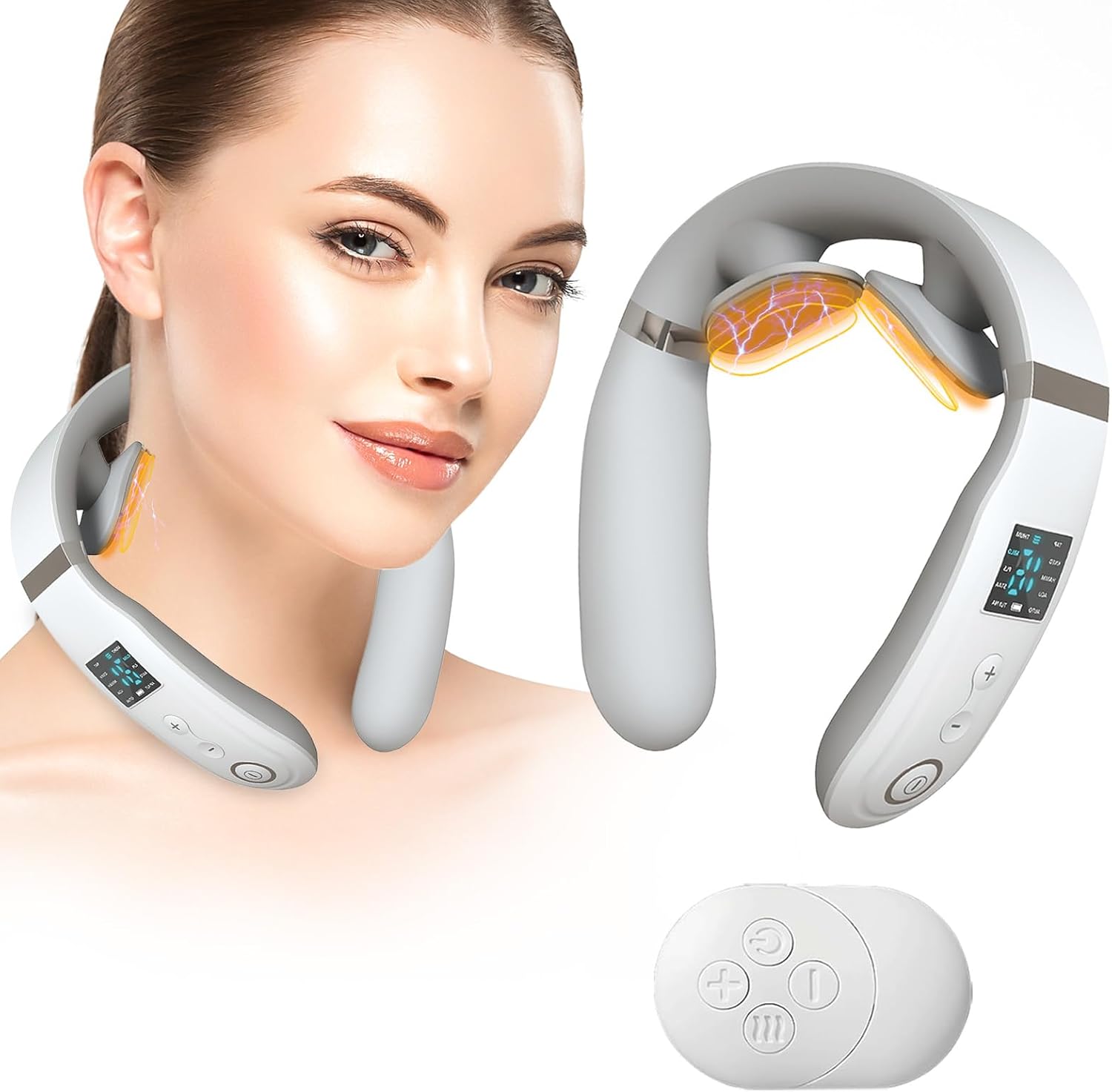 Neck Massager with Heat, Neck Massager for Pain Relief Deep Tissue, Multiple Mode Adjustment, Portable and Suitable for Travel and Home-White