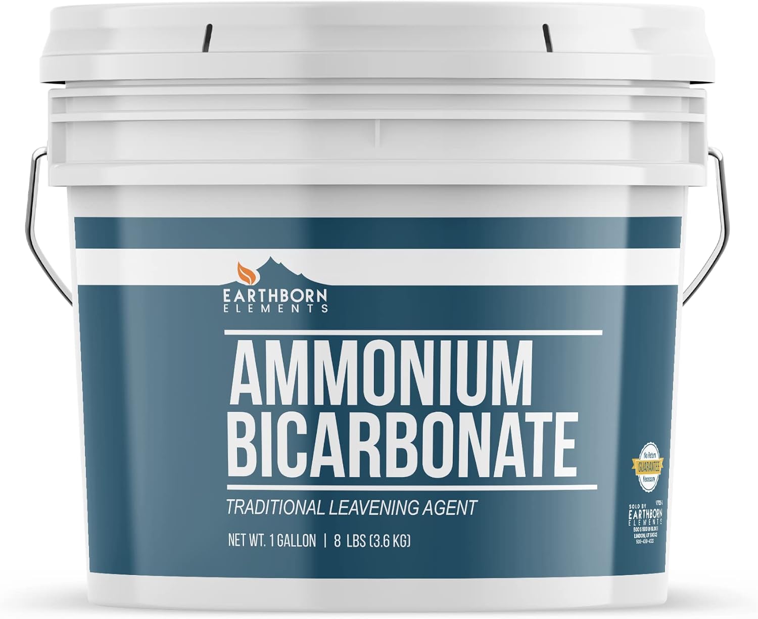 Earthborn Elements Ammonium Bicarbonate Powder (1 Gallon), Baker’s Ammonia, Flat Baked Goods, Leavening Agent, Resealable Bucket