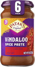 Patak's Vindaloo Spice Paste, Hot Indian Curry with 11 Expertly Blended Spices, Gluten-Free & Vegan, Flavorful Base for Chicken, Seafood, Vegetables & More, 10 oz Jar, 6-Pack