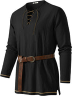 Runcati Mens Medieval Pirate Tunic Shirt Renaissance Viking Knight Costume Shirts Lace Up Halloween Warrior LARP Tops