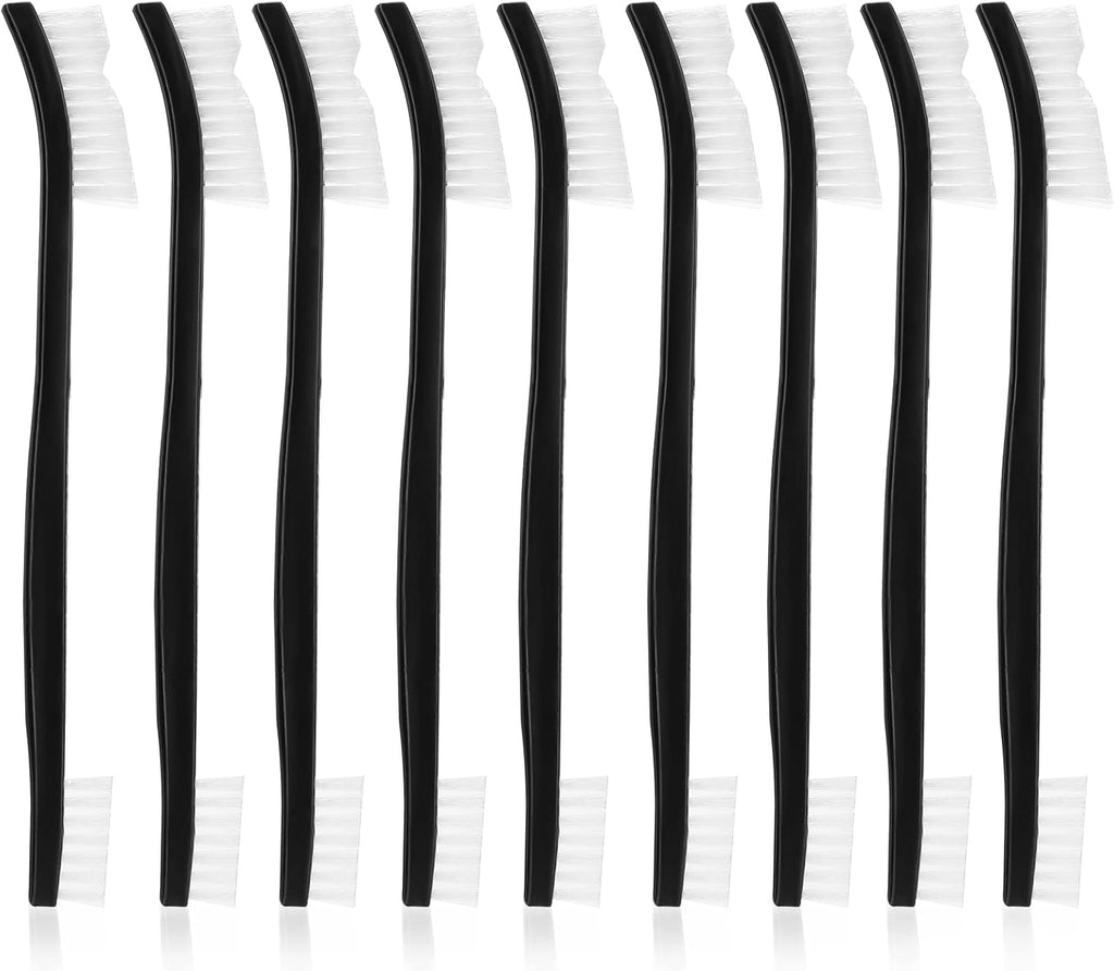 Double-Ended Nylon Cleaning Brushes, Set of 9, Black & White, Plastic Handles, Ideal for All Kinds of Small Objects
