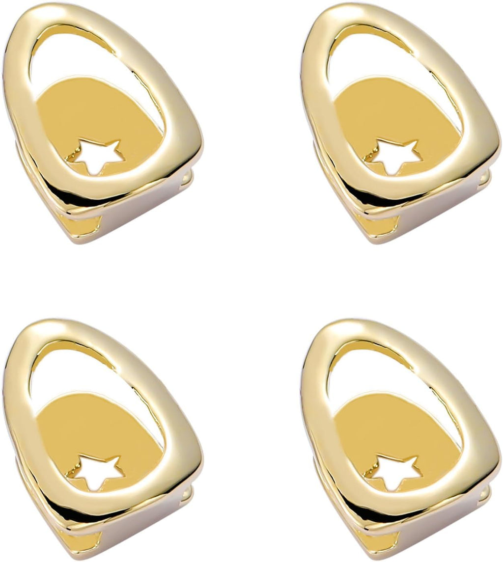 4Pcs 14K Gold Plated Teeth Grillz Open Face Single Tooth Caps Top or Bottom Teeth Grills for Your Teeth Grillz for Men Women Hip Hop Rapper Costume