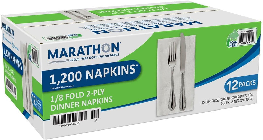 Marathon 1/8 Fold 2-Ply White Dinner Napkin, 12 pks., 100 napkins/pk.