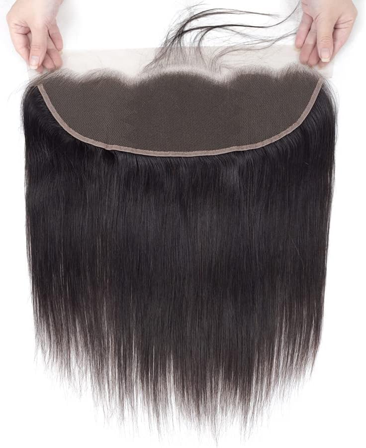 13x4 Lace Frontal Closure Straight Human Hair Ear to Ear HD Lace Frontal Closure Free Part Brazilian Straight Hair Extensions 150% Density Lace Frontal Human Hair Pre Plucked with Baby Hair 10 Inch