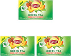 Lipton Green Tea Bags, Peach | 20 Tea Bags | Pack of 3 | With Caffeine | With Flavonoids
