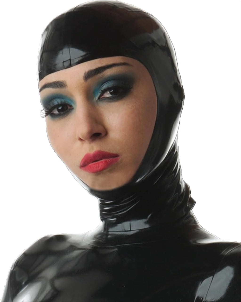 ABWL Black Latex Masks Hooded,Handmade Rubber Hood with and Back Zipper Full Face Opening for Novelty Latex Club Wear