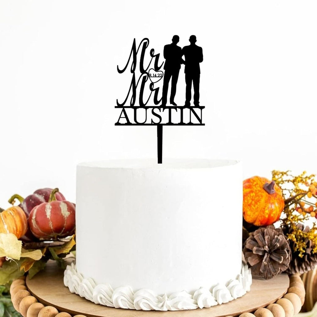 Men Anniversary Decoration Cake Topper - His And His Elegant - Personalized Gay Wedding Cake Topper Perfect for Gay Couple Wedding/Coimg Out Party Decoratoions, Acrylic Black