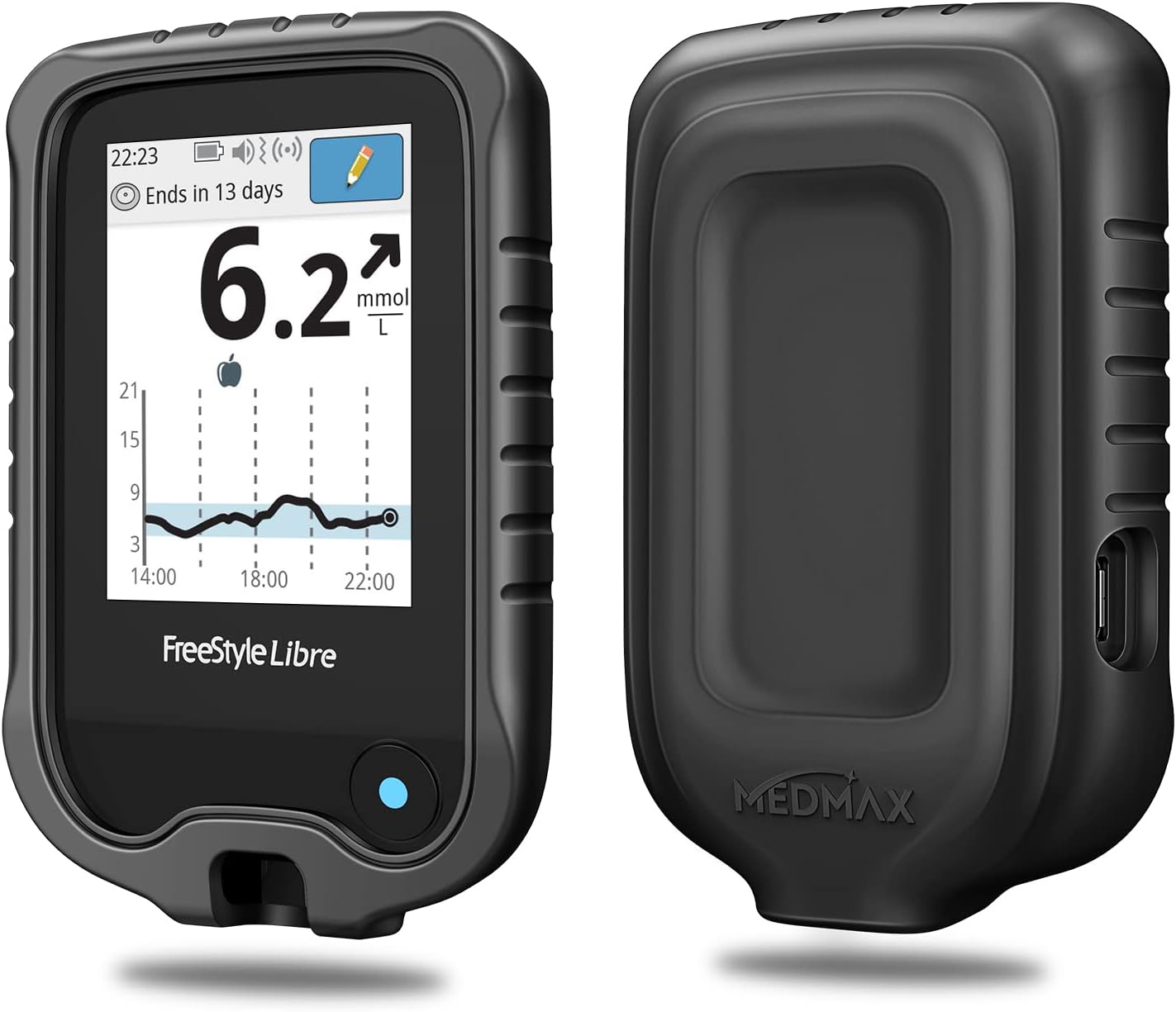 MEDMAX Silicone Case for Freestyle Libre 3 2 / Libre Reader, Lightweight Shockproof Anti Slip Protective Cover Soft Gel Skin with Raised Bezel (Black)