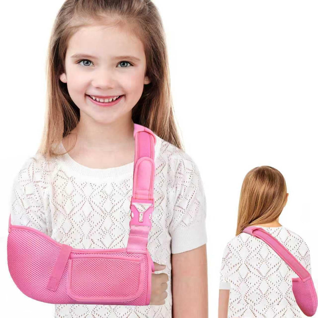Kids Arm Sling,Mesh Medical Sling with Adjustable Shoulder Pad,Breathable Children Arm Support Shoulder Immobilizer Brace for Elbow,Wrist Injury,Torn Rotator Cuff,Post-Surgery(Pink,XX-Small)