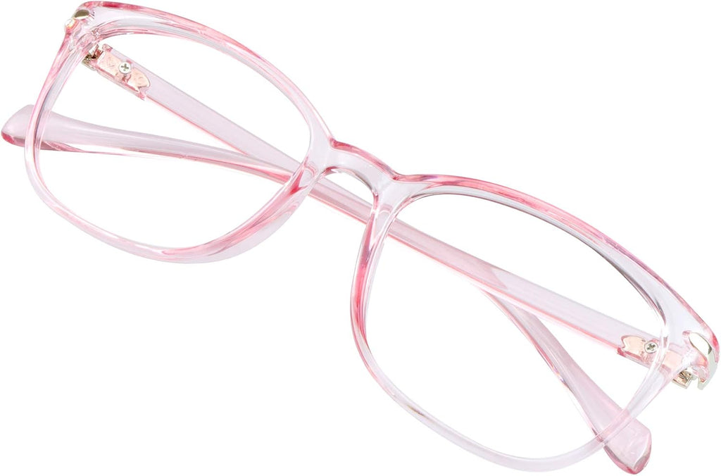 VisionGlobal Blue Light Blocking Glasses for Women Men, Square Frame Computer Reading Glasses(Clear Pink,+2.00 Magnification)