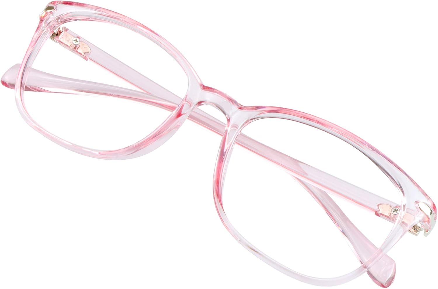 VisionGlobal Blue Light Blocking Glasses for Women Men, Square Frame Computer Reading Glasses(Clear Pink,+2.00 Magnification)