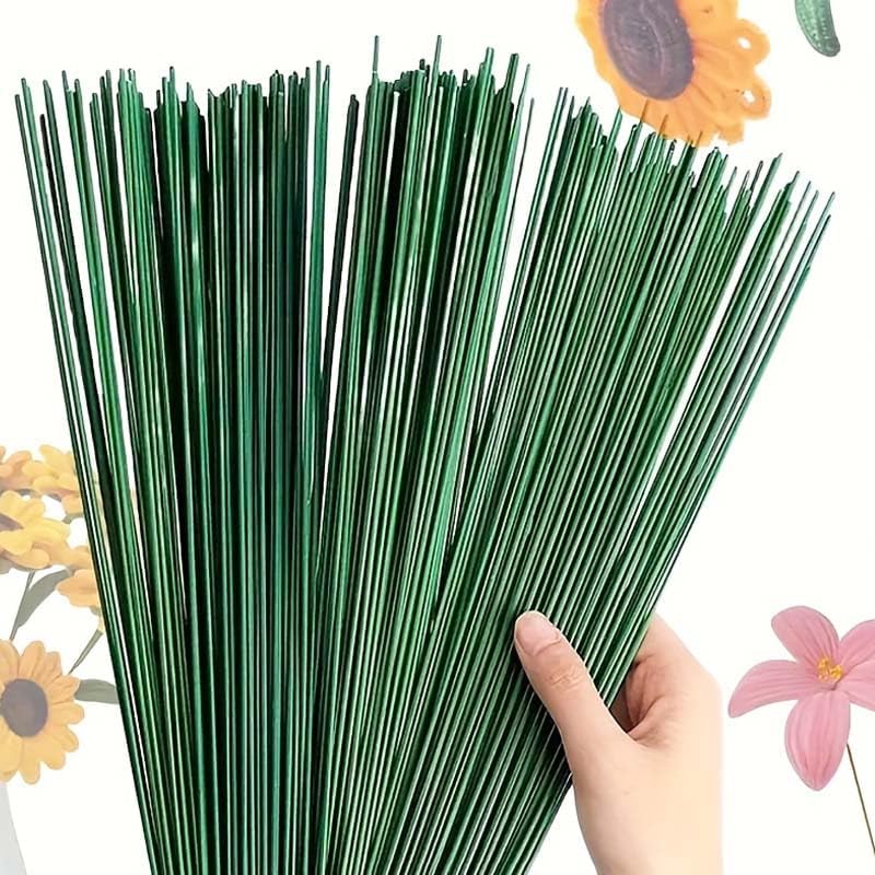 45-Pack Green Filament Stems with Plastic Shells - Wire Core DIY Flower Making Supplies, Artificial Carnation Rose Craft Materials, Flexible Floral Stems for Handmade Arrangements