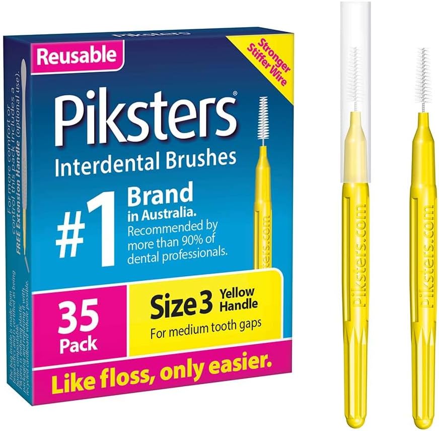 Piksters Interdental Brushes, 35 pk, Size 3, Interdental Tooth Brush for Medium Gaps, Gum Soft Bristles for Plaque Removal, Safe for Braces