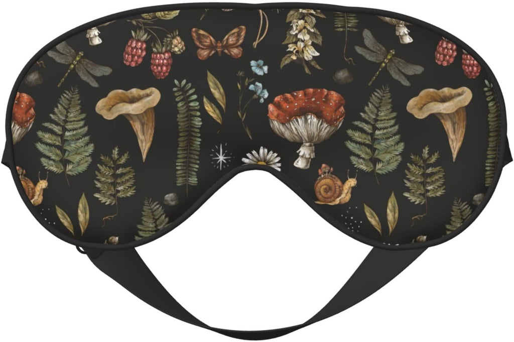 Vintage Mushroom Fern Sleep Mask Eye Mask with Adjustable Strap Eye Sleep Shade Cover Blocks Light for Women Men Airplane Travel Nap