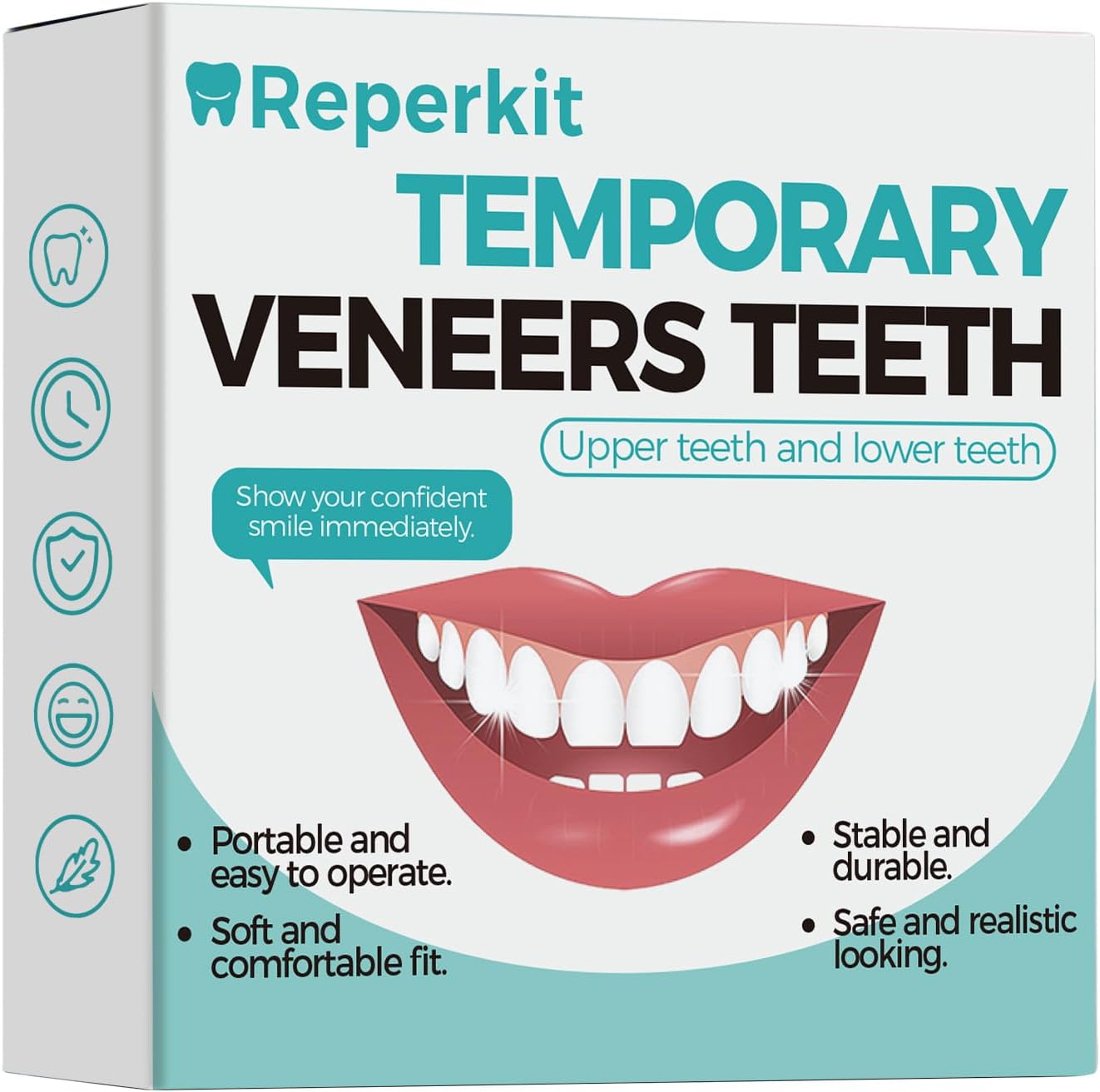 Temporary Snap on Veneers, Natural Looking False Teeth Dentures for Men and Women, Comfortable Fit for Upper and Lower (White)