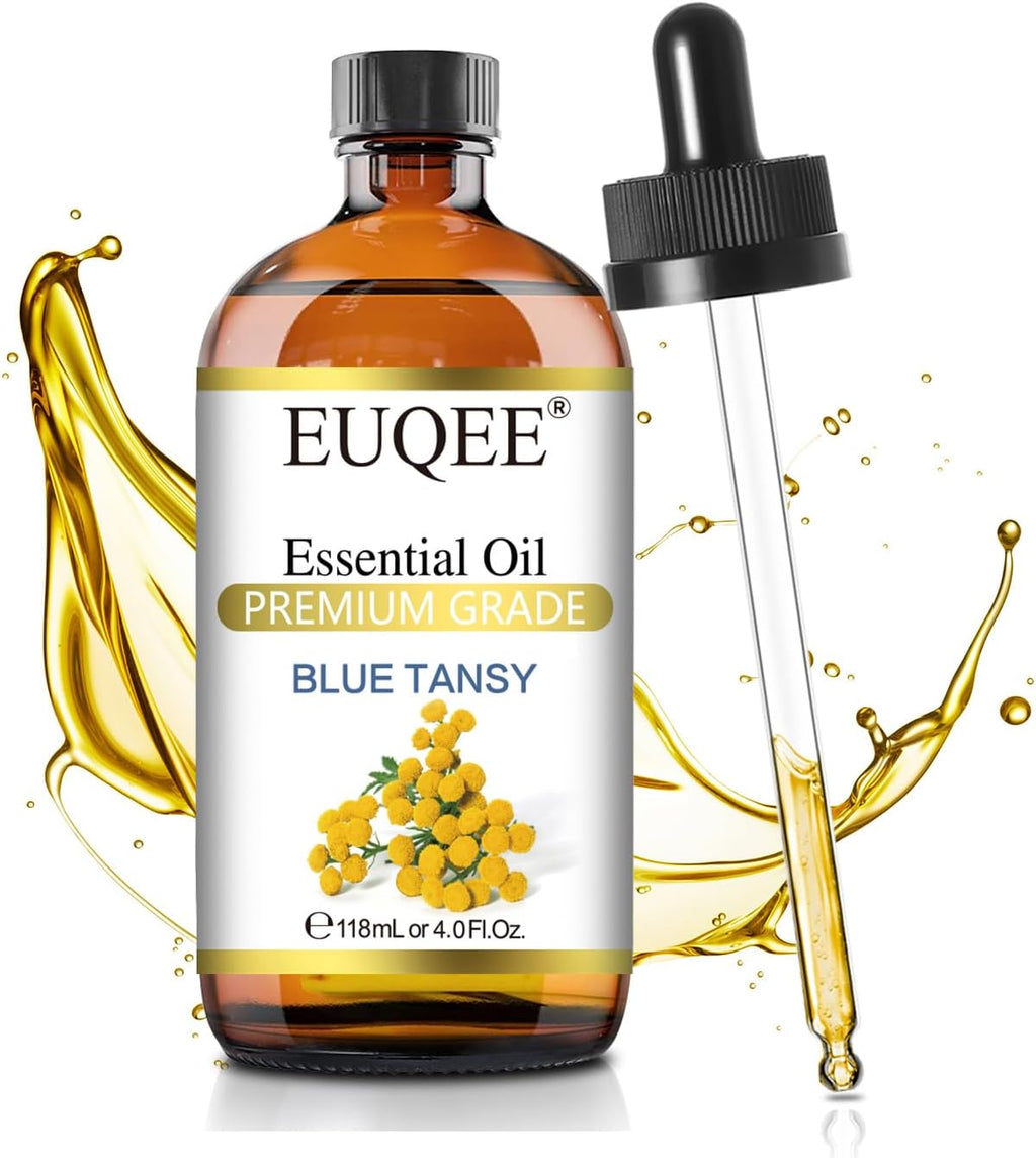 EUQEE Blue Tansy Essential Oil 118mL/4oz Pure Blue Tansy Oil Premium Essential Oil for Diffuser, Soap Making, Skin Care with Glass Dropper