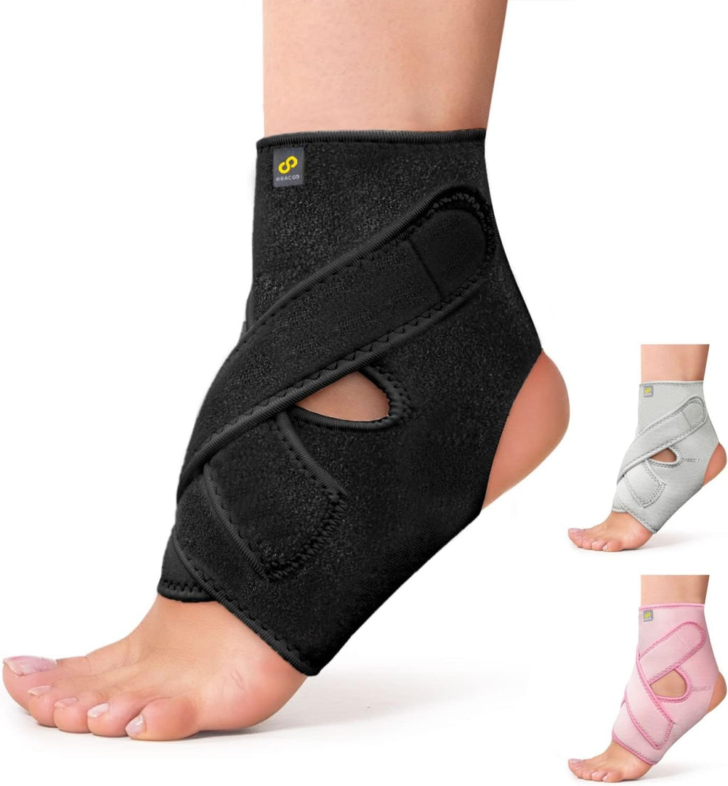 Bracoo Ankle Support Brace For Men & Women, Adjustable Compression Sleeve Strap Wrap, Sprain, Arthritis, Pain Relief, Sports Injuries and Recovery, Breathable Neoprene Brace, FS10