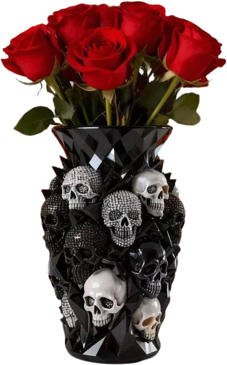 Gothic Vase Skull Planter, 5.9inch Resin Skeleton Vase for Goth Home Decor, Decorative Flower Pot for Red & Black Roses Fresh Or Dried Blooms, Spooky Halloween Accessories Gothic Gift