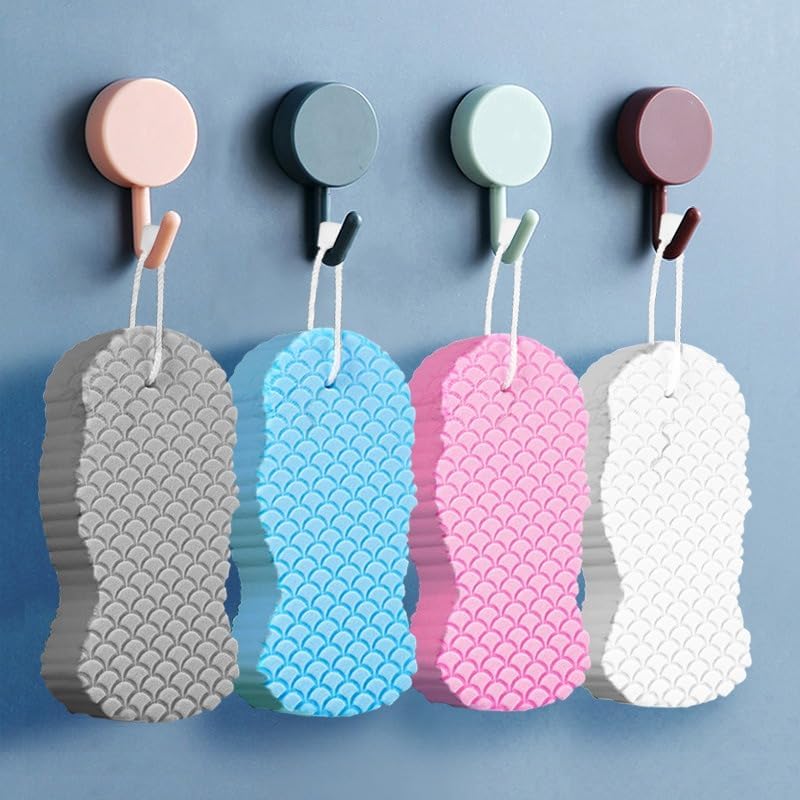 1PC 3D Bath Sponge Fish Scale Pattern Long Body Scrubber with Hang Loop for Shower Spa Travel and Back Cleaning, Textured Surface, Grey