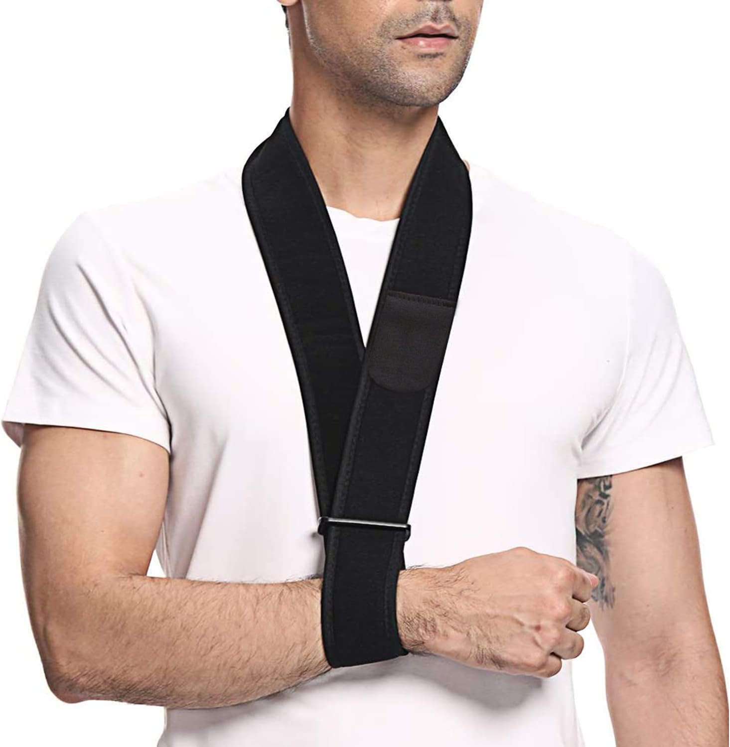 supregear Arm Sling, Adjustable Collar and Cuff Sling, Lightweight Simple Shoulder Immobilizer Arm Elbow Support Strap for Men Women, One Size Fits Most, Black