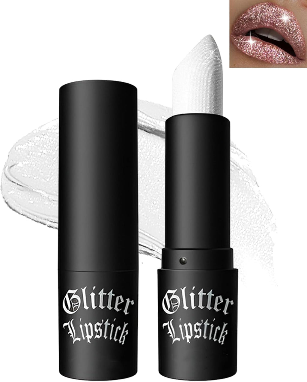 White Diamond Glitter Matte Lipstick, Gothic Shiny Lip Gloss, Sparkling High Pigment Longlasting Waterproof Smudgeproof Non-Stick Lipstick, Shimmer Lip Blam for Stage,Cosplay, Party Makeup-01