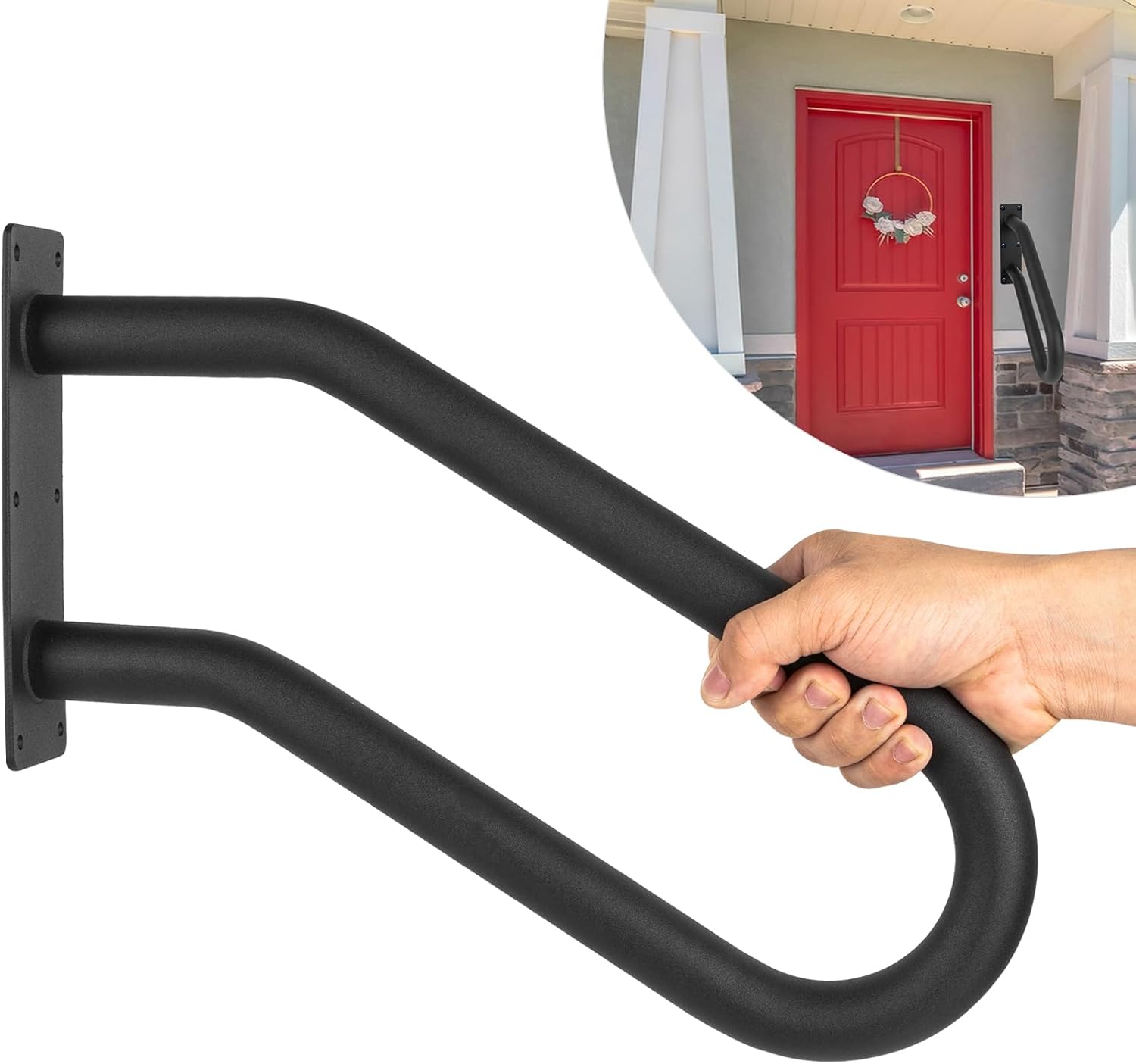 2Pcs Handrail for 1-3 Steps,U Shaped Black Elderly Safety Grab Bar for Stairs Wall Mounted Hand Railing for Outdoor Garage Entry Interior or Exterior Stairway