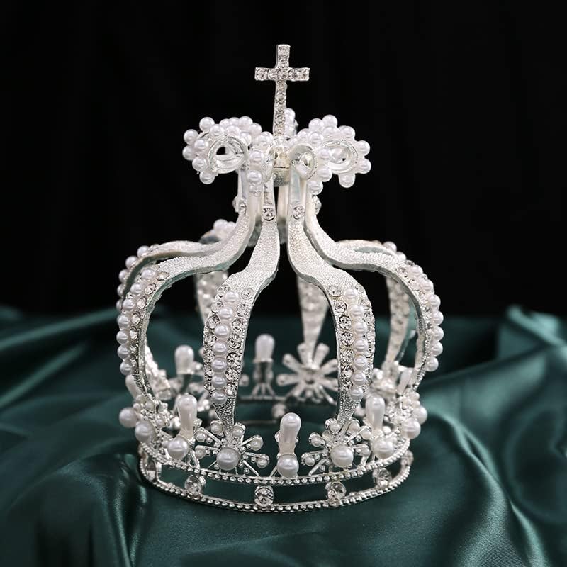 Crown Princess Cake Topper Wedding Birthday Crystal Pearl Tiara Cake Decor For Wedding Birthday Baby Shower Cake Photo Party Supplies (Silver)