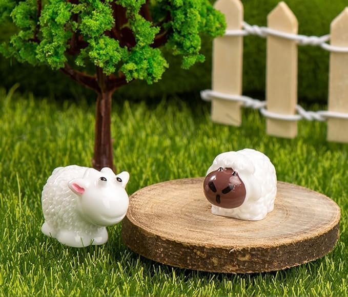 40Pcs White Miniature Sheep Figurines Mini Herd of Sheeps Figure Cake Toppers Moss Landscape Decoration DIY Terrarium Crafts Ornament，Cake and Cupcake Toppers Cake and Cupcake Toppers