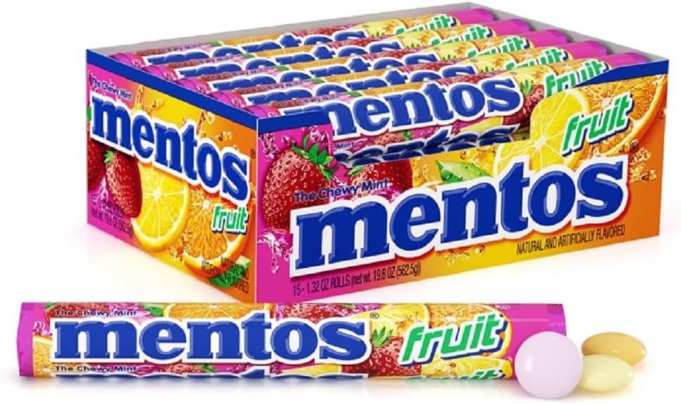 Mentos Chewy Mint Candy Roll, Fruit Mint Candies, 14 Pieces Per Roll, 15 Count Party Pack