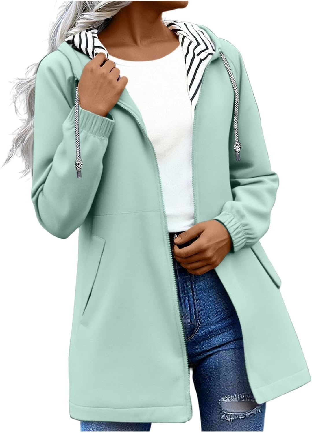 Rain Jacket Women Waterproof Long Hooded Raincoats Lightweight Windbreaker Hiking Travel Workout Jackets With Pocket
