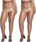 MANZI Women's Plus Size Shimmer Glossy Sheer Tights Seamless Shiny Silk reflections Pantyhose Oil Pearlescent Stockings