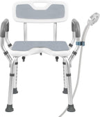 Shower Chair with Arms and Back Heavy Duty 330lbs, Shower Seat for Inside Shower with Shower Head Holder, Shower Bathroom Chair with Cutout Seat & Cold-Proof Pads, Tools-Free Assembly