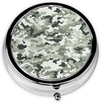 Portable 3-Compartment Pill Box – Round Daily Medicine Organizer for Pocket or Purse, White Camouflage Ideal for Morning, Noon & Evening Doses
