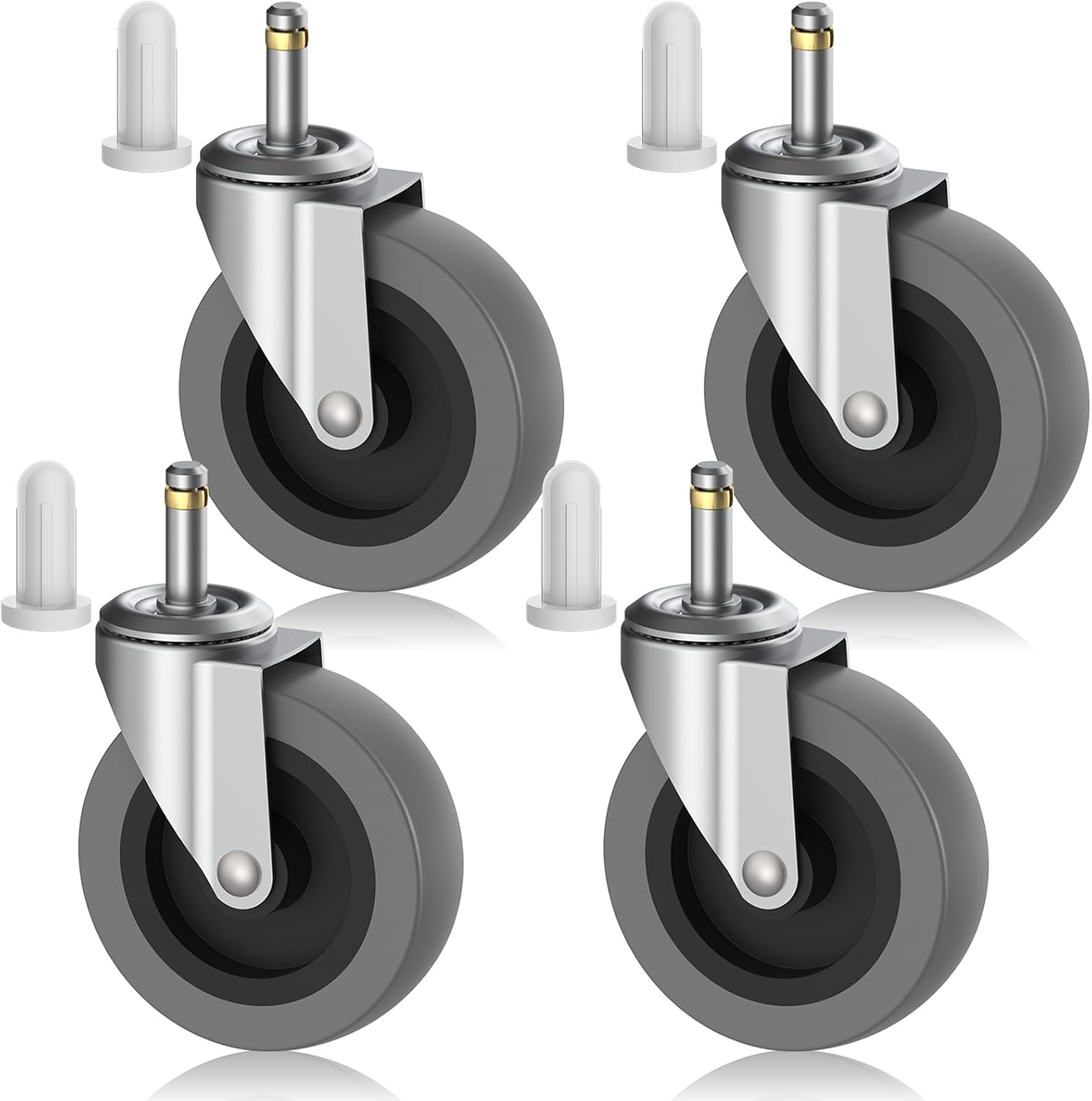4 Inch Swivel Stem Caster Wheels, 7/16-Inch Stem Diameter Rubber Castors, Heavy Duty TPR Replacement Wheels for Utility Carts Rubbermaid Mop Bucket Shop Vac Weber Grills - 4 Pack