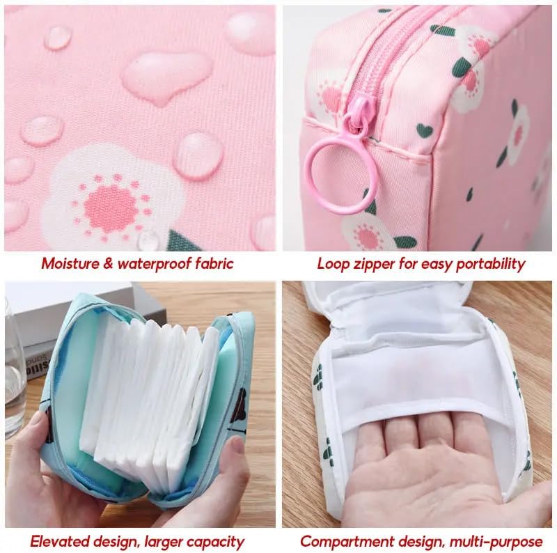 Sanitary Napkin Storage Bags, Reusable Tampon Organizer Pouch With Zipper, Portable Sanitary Bags for Feminine Products, Washable-Black