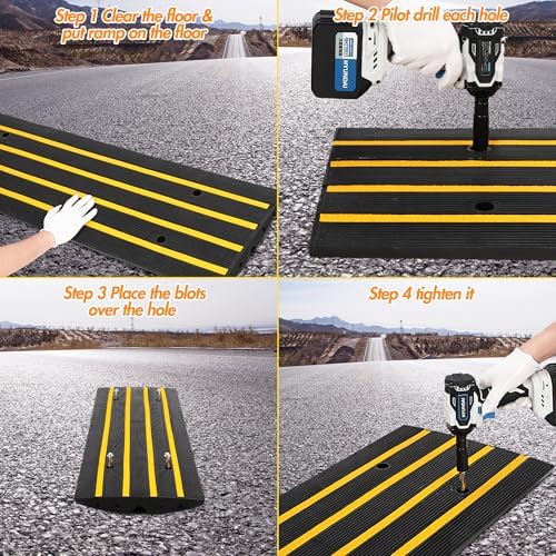 48" Driveway Ramp, 2 Pack Heavy Duty Rubber Curb Ramps for Cars, SUVs, Trucks | Low Profile Design with Water Drainage Channel | Garage & Sidewalk Transition Solution